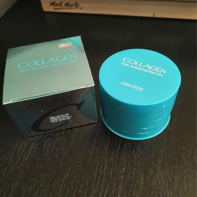 Упаковка и картонная коробочка пудры с коллагеном Collagen Enough