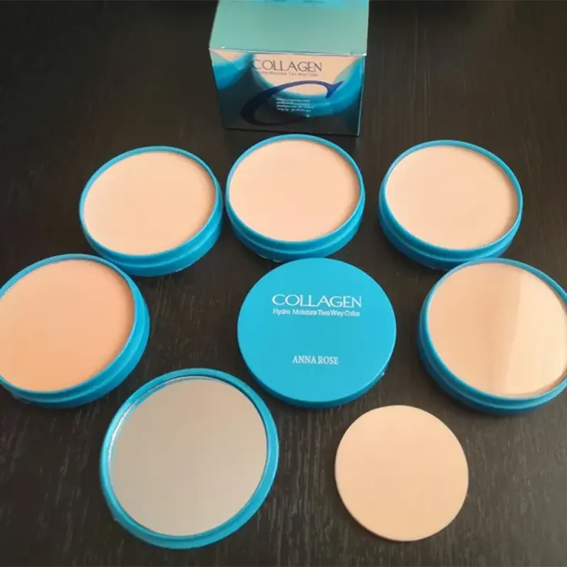 Оттенки пудры Collagen Enough разложенные на столе