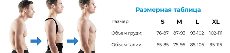 Таблица размером магнитного корректора осанки