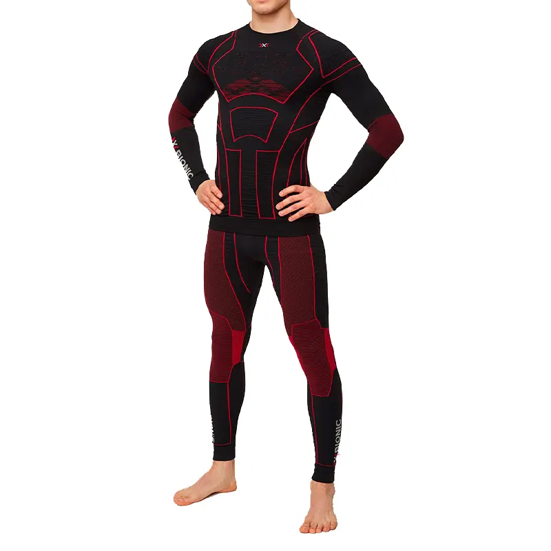 Комплект мужского чёрно-красного термобелья X-Bionic Moto Energizer в полный рост